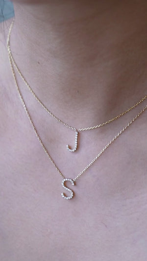 
          
          Load and play video in Gallery viewer, J Initial Letter Diamond Solid Gold Necklace
          
          