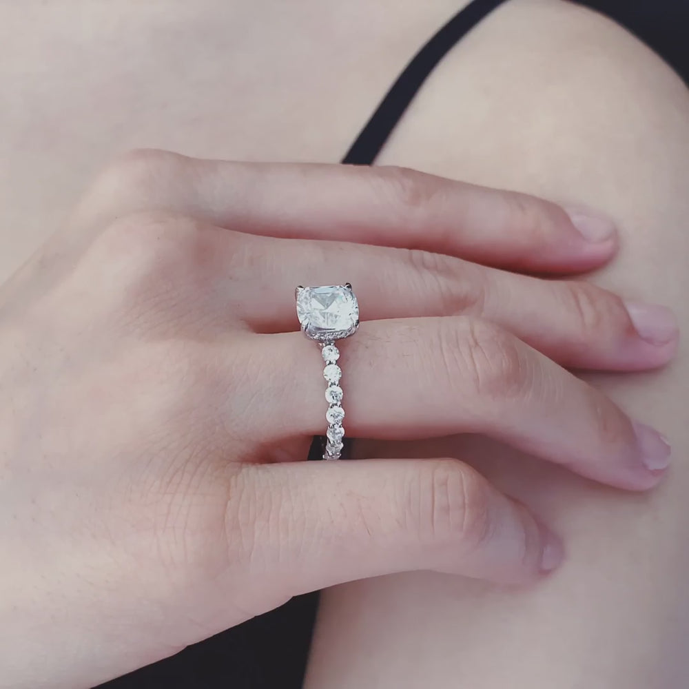 
          
          Load and play video in Gallery viewer, Angel Moissanite Cushion Pave Natural Diamonds Ring
          
          