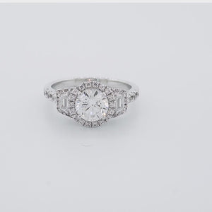 
          
          Load and play video in Gallery viewer, Aura Moissanite Round Halo Three Stone Pave Natural Diamonds Rose Gold Ring
          
          