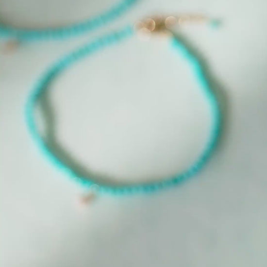 S Initial Letter Charm Turquoise Bracelet 14K Solid Gold