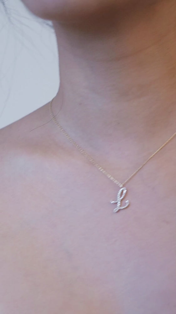 
          
          Load and play video in Gallery viewer, L Script Initial Letter Pavé Lab Diamond Necklace 14K Gold
          
          