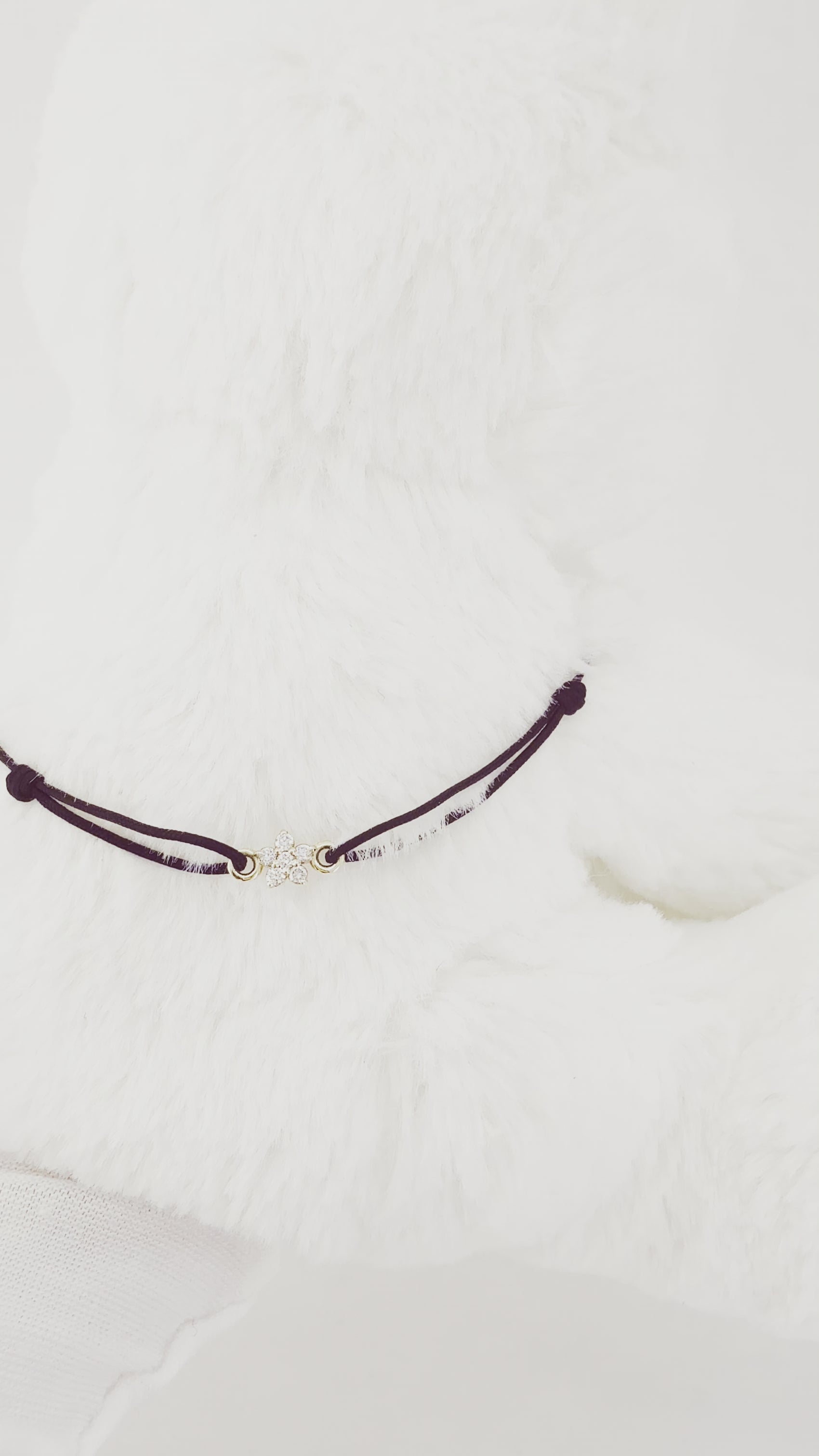 Flower Pavé Lab Diamond Cord Bracelet 14K Solid Gold