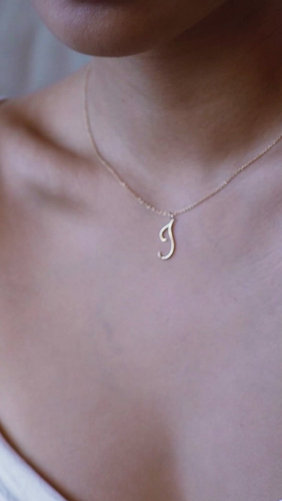 
          
          Load and play video in Gallery viewer, J Script Initial Letter Necklace 14K Gold
          
          