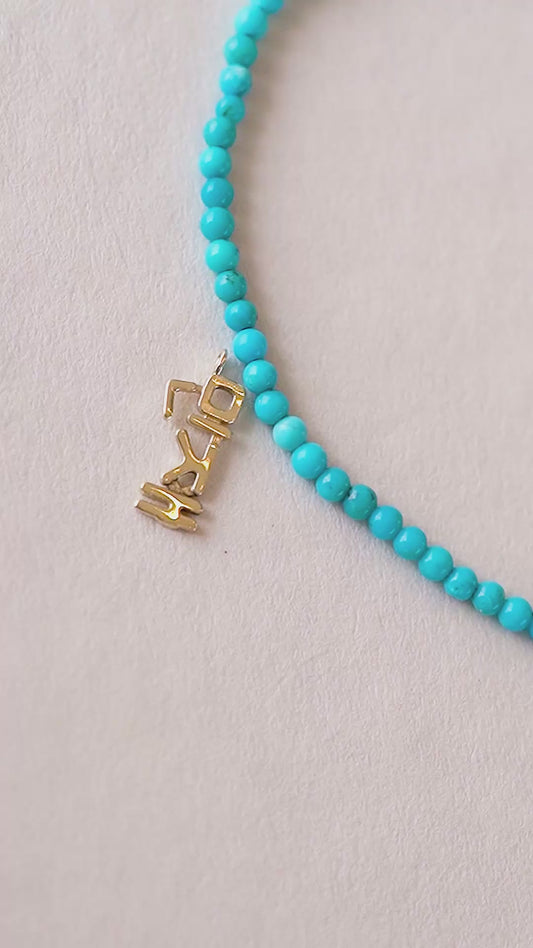 Korean Custom Name Turquoise Bracelet  in 14K Solid Gold – Personalized Name