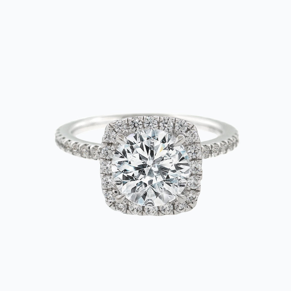 Neona Cushion Halo Pave Diamonds Ring 18K White Gold