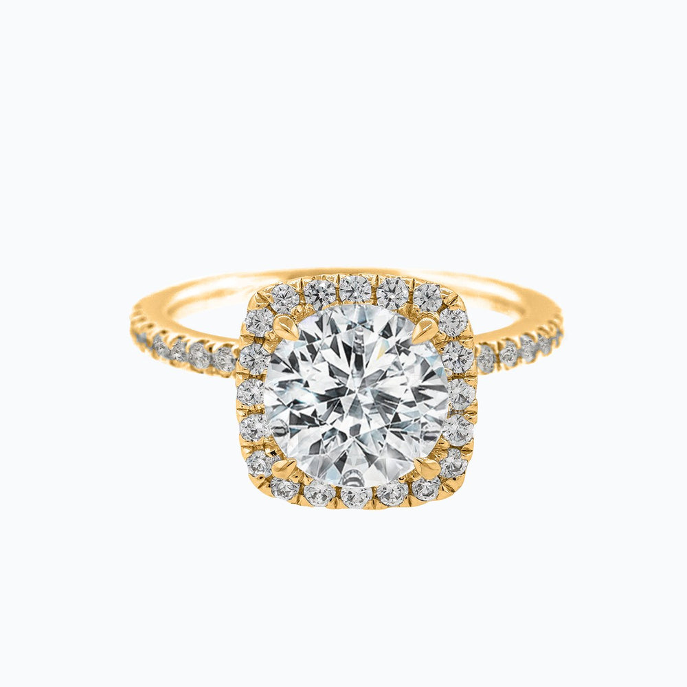 Neona Moissanite Cushion Halo Pave Diamonds Yellow Gold Ring
