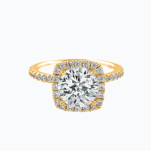 
          
          Load image into Gallery viewer, Neona Moissanite Cushion Halo Pave Diamonds Yellow Gold Ring
          
          