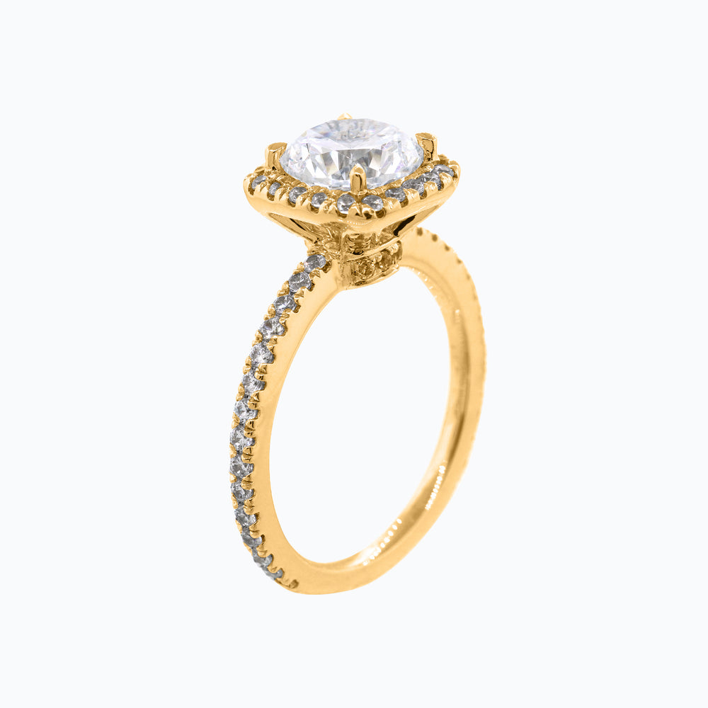 
          
          Load image into Gallery viewer, Neona Lab Created Diamond Cushion Halo Pave Diamonds Yellow Gold Ring
          
          