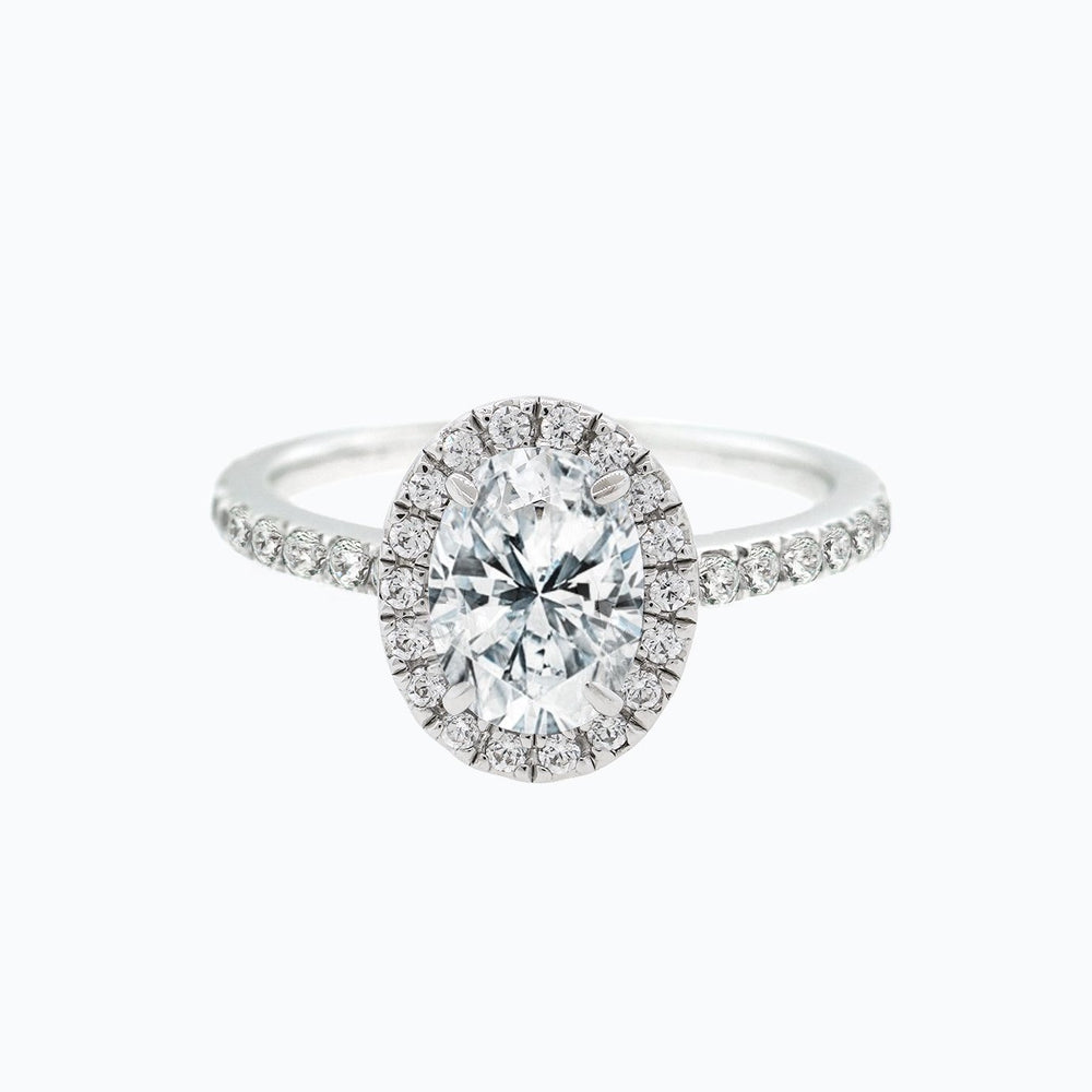 Adel Oval Halo Pave Diamonds 18k White Gold Semi Mount Engagement Ring