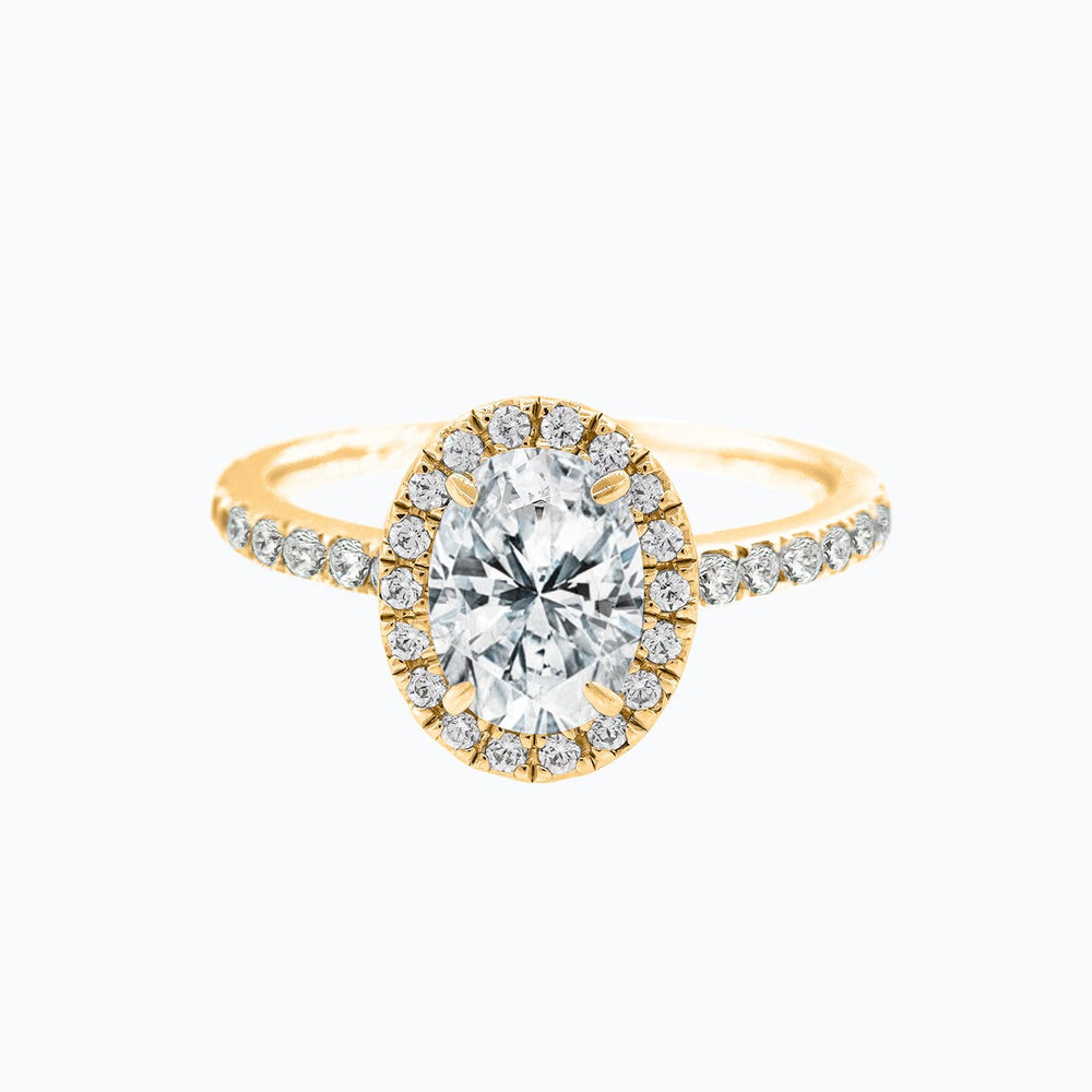 Adel Moissanite Oval Halo Pave Diamonds Yellow Gold Ring