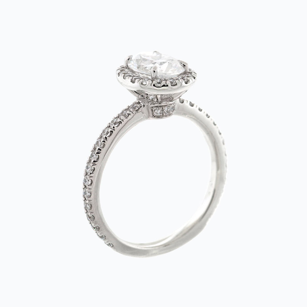 
          
          Load image into Gallery viewer, Adel Moissanite Oval Halo Pave Diamonds White Gold Ring
          
          