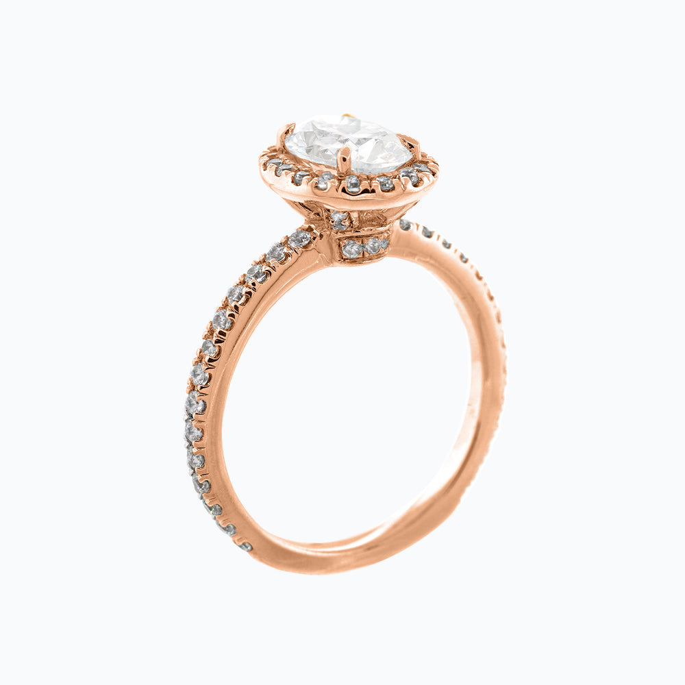 
          
          Load image into Gallery viewer, Adel Oval Halo Pave Diamonds Ring 18K Rose Gold
          
          