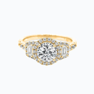 
          
          Load image into Gallery viewer, Aura Round Halo Three Stone Pave Diamonds Ring 18K Yellow Gold
          
          