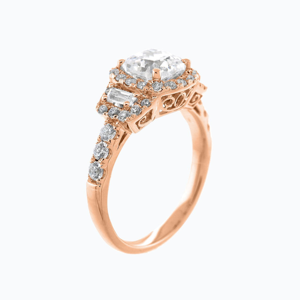 
          
          Load image into Gallery viewer, Maly Cushion Halo Three Stone Pave Diamonds Ring 18K Rose Gold
          
          