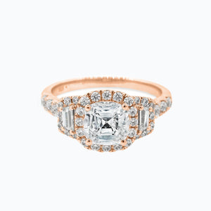 
          
          Load image into Gallery viewer, Maly Cushion Halo Three Stone Pave Diamonds Ring 18K Rose Gold
          
          