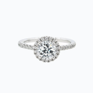 
          
          Load image into Gallery viewer, 1.00ct Isam Moissanite Round Halo Pave Diamonds 18k White Gold Ring
          
          