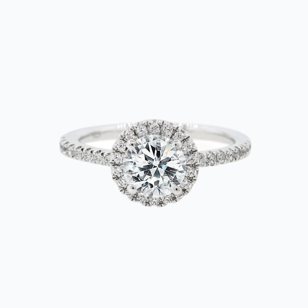 Isam Round Halo Pave Diamonds 18k White Gold Semi Mount Engagement Ring