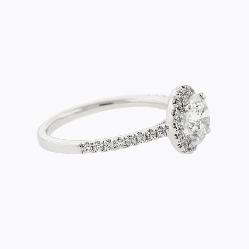 
          
          Load image into Gallery viewer, 2.20ct Isam Moissanite Round Halo Pave Diamonds 18k White Gold Ring
          
          