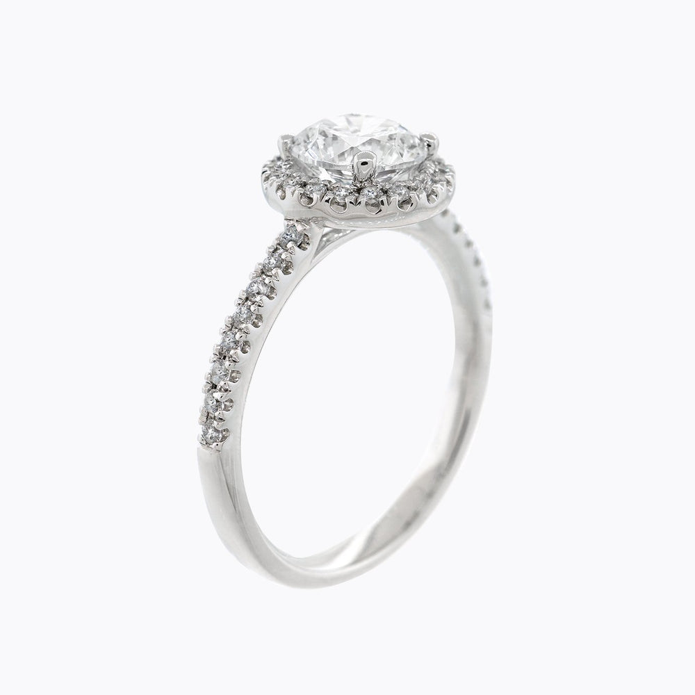 
          
          Load image into Gallery viewer, Isam Lab Created Diamond Round Halo Pave Diamonds Platinum Ring
          
          