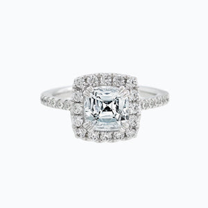 
          
          Load image into Gallery viewer, 1.00ct Nadia Lab Created Diamond Cushion Halo Pave Diamonds 18k White Gold Ring
          
          