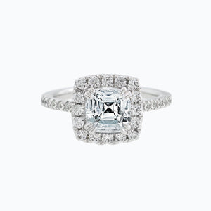 
          
          Load image into Gallery viewer, Nadia Moissanite Cushion Halo Pave Diamonds White Gold Ring
          
          