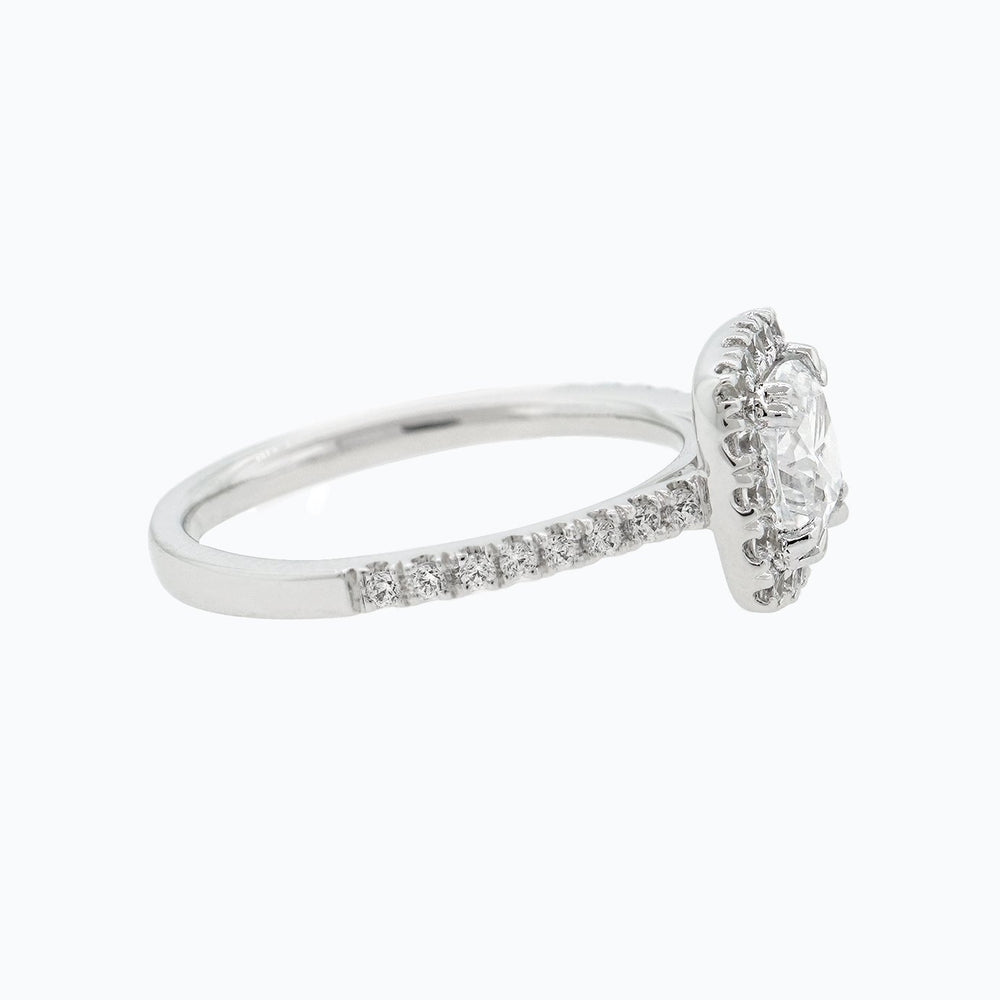 
          
          Load image into Gallery viewer, Nadia Moissanite Cushion Halo Pave Diamonds White Gold Ring
          
          