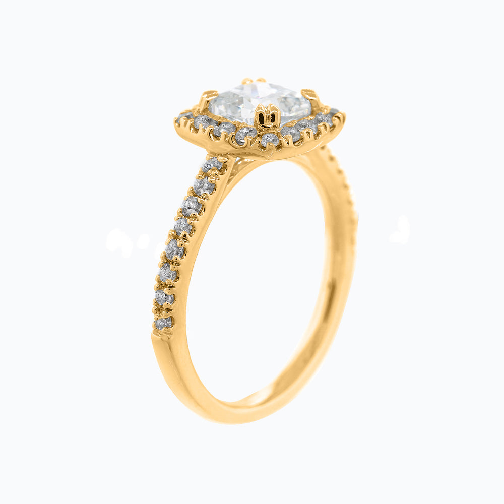 
          
          Load image into Gallery viewer, Nadia Lab Created Diamond Cushion Halo Pave Diamonds Yellow Gold Ring
          
          