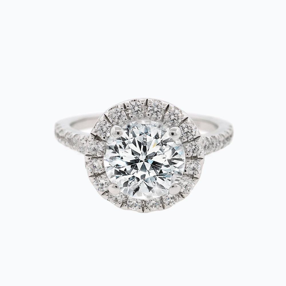 Ellen Round Halo Pave Diamonds 18k White Gold Semi Mount Engagement Ring
