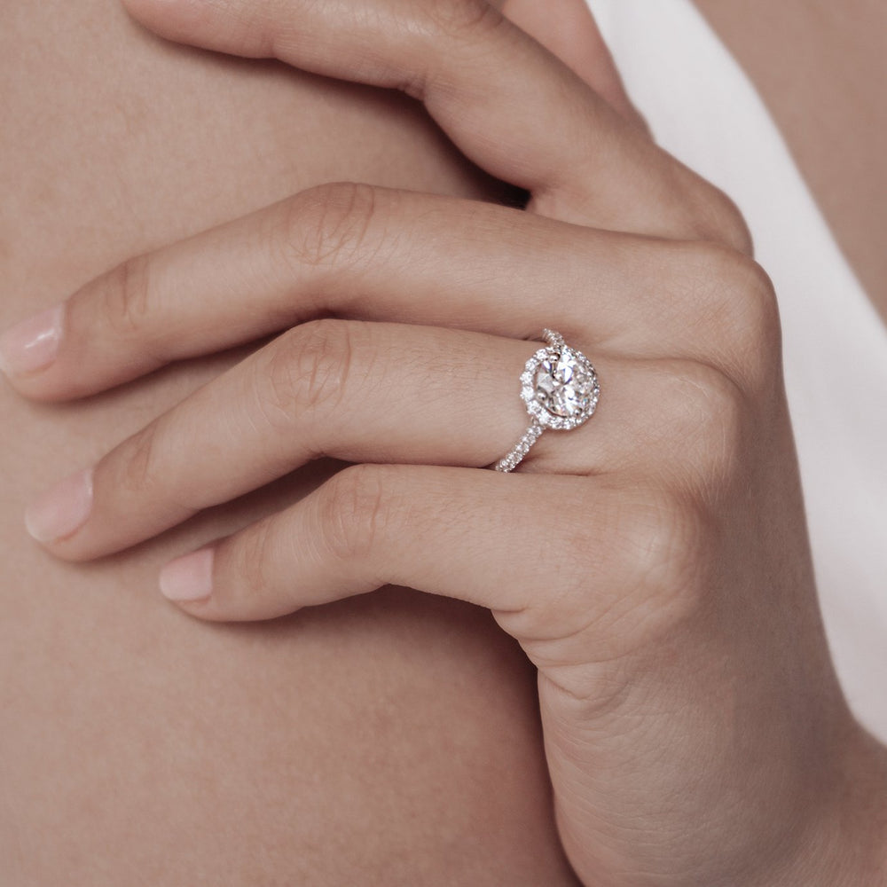 
          
          Load image into Gallery viewer, 3.00ct Anissa Lab Diamond Round Halo Pave Diamonds 18k White Gold Ring
          
          