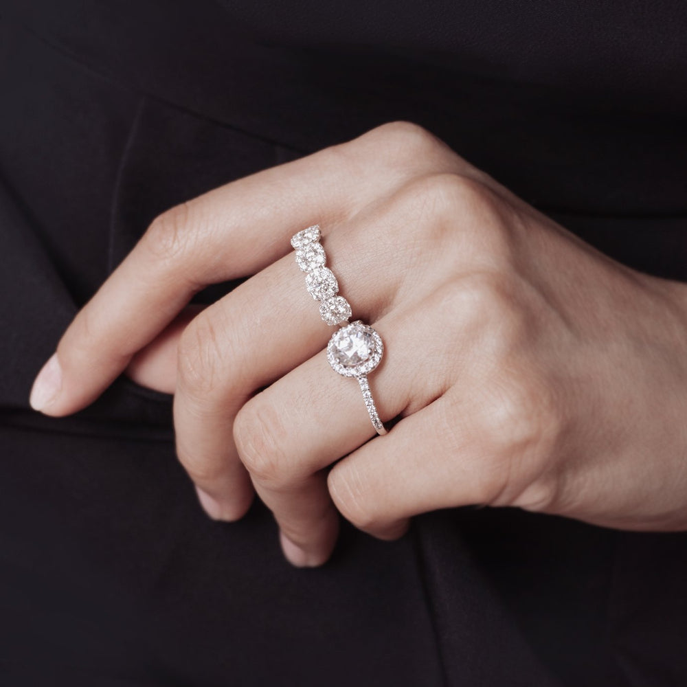 
          
          Load image into Gallery viewer, 1.50ct Anissa Lab Diamond Round Halo Pave Diamonds 18k White Gold Ring
          
          