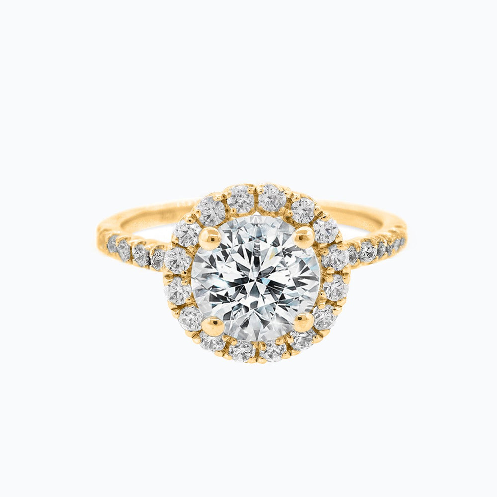 Anissa Moissanite Round Halo Pave Diamonds Yellow Gold Ring
