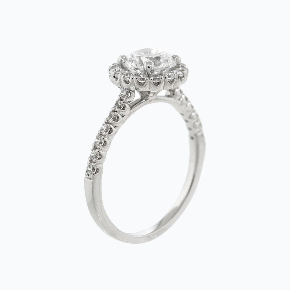 
          
          Load image into Gallery viewer, Anissa Moissanite Round Halo Pave Diamonds 18k White Gold Ring In Stock
          
          
