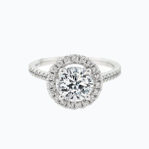 
          
          Load image into Gallery viewer, 1.00ct Nevan Moissanite Round Halo Pave Diamonds 18k White Gold Ring
          
          