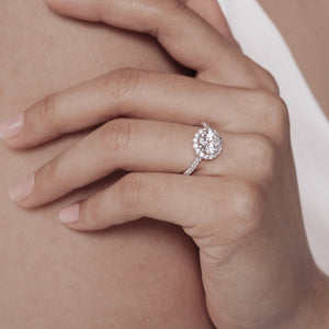 
          
          Load image into Gallery viewer, Tiara Lab Created Diamond Round Halo Pave Diamonds White Gold Ring
          
          