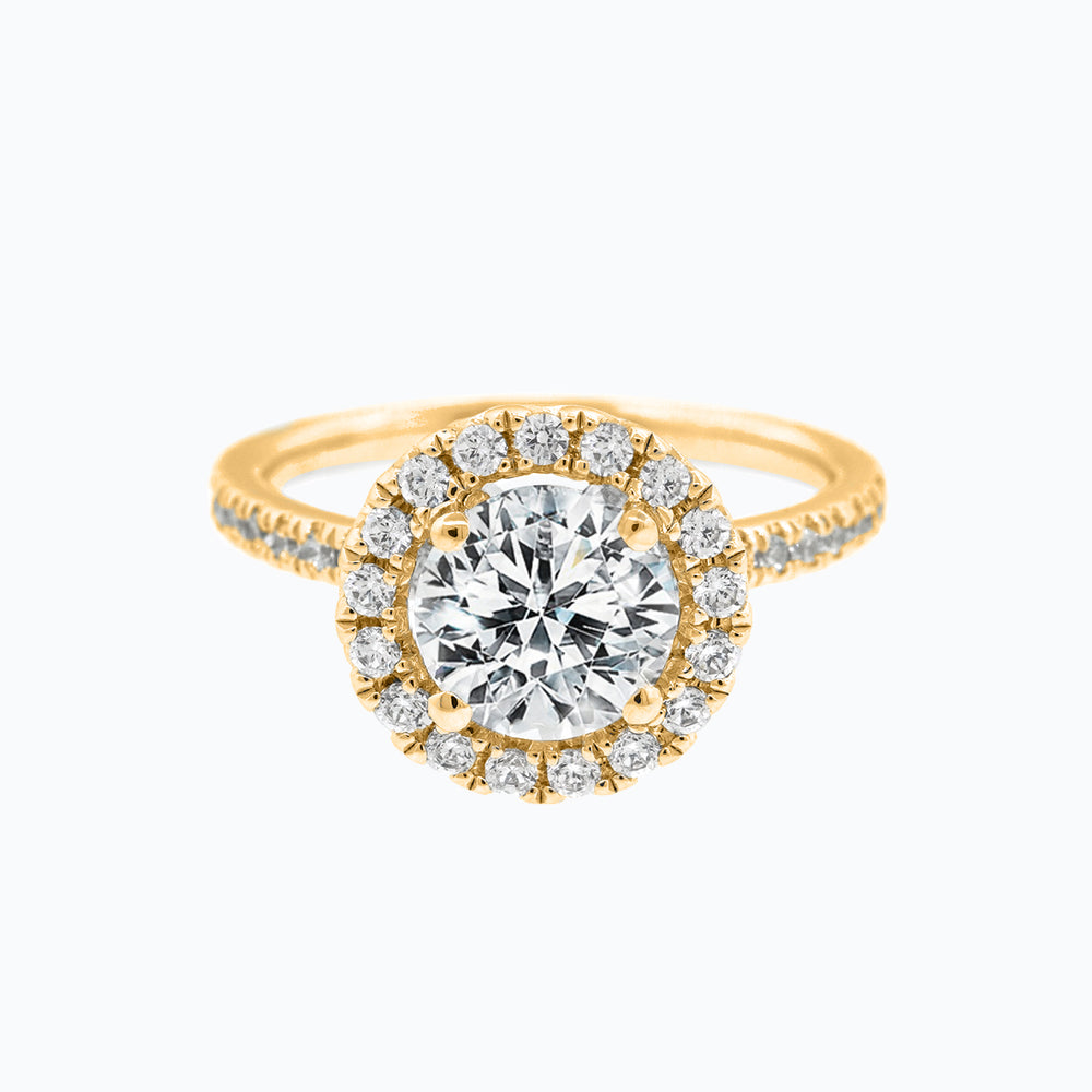 Tiara Round Halo Pave Diamonds Ring 14K Yellow Gold