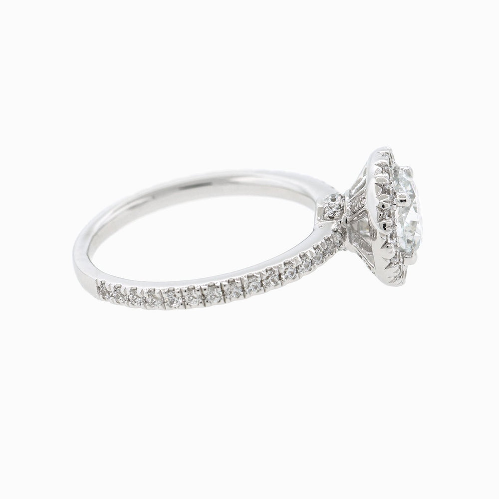 
          
          Load image into Gallery viewer, Tiara Round Halo Pave Diamonds 18k White Gold Semi Mount Engagement Ring
          
          