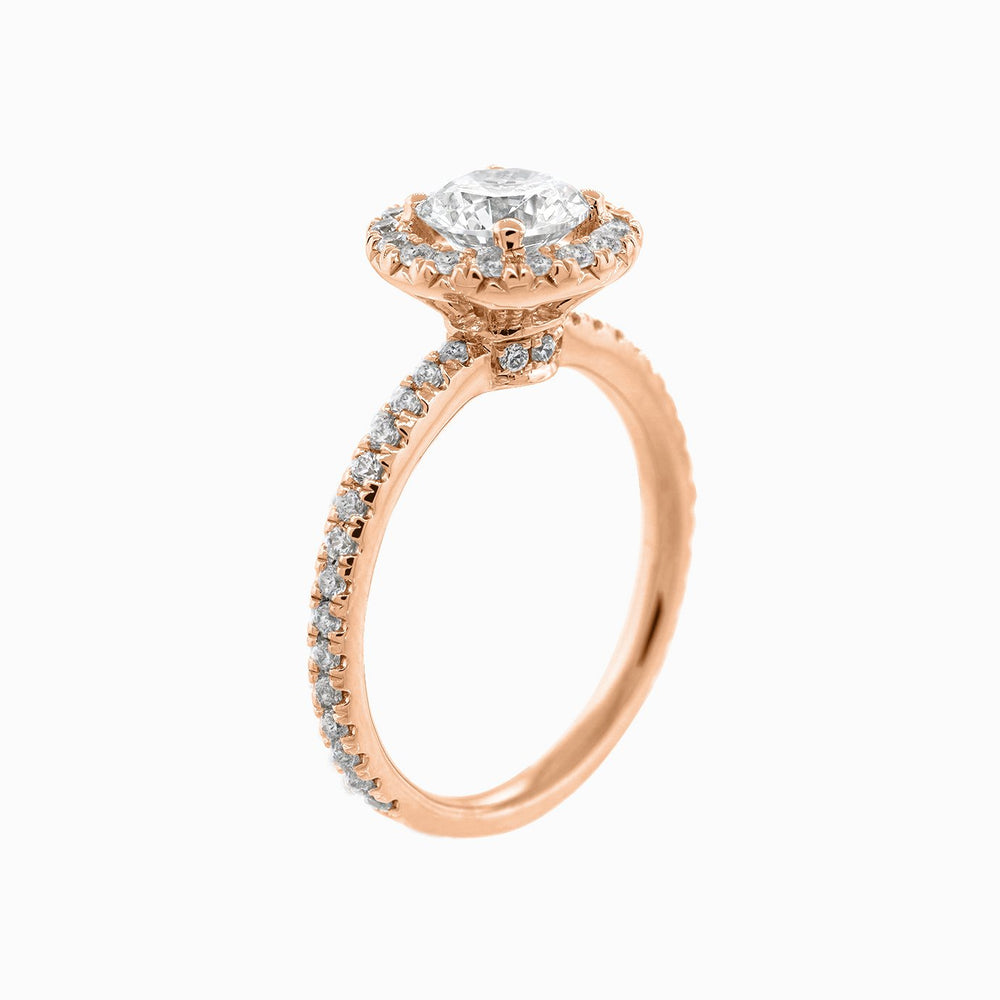 
          
          Load image into Gallery viewer, Tiara Moissanite Round Halo Pave Diamonds Rose Gold Ring
          
          