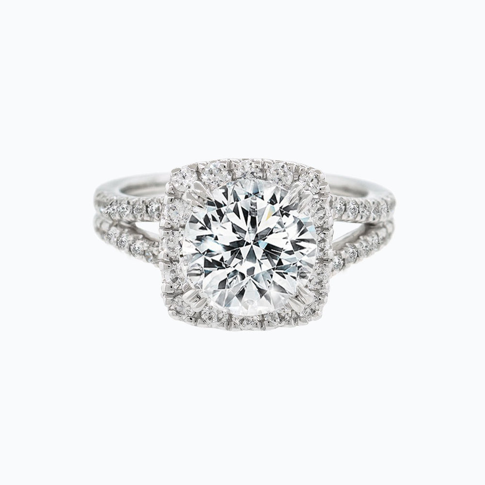 Marzo Round Halo Pave Diamonds 18k White Gold Semi Mount Engagement Ring
