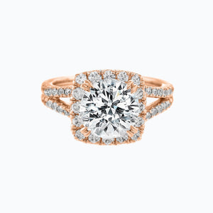 
          
          Load image into Gallery viewer, Marzo Moissanite Round Halo Pave Diamonds Rose Gold Ring
          
          