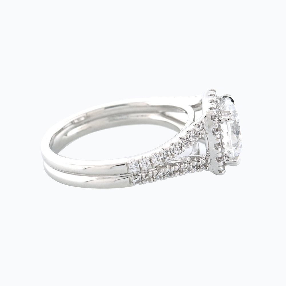 
          
          Load image into Gallery viewer, 2.20ct Marzo Moissanite Round Halo Pave Diamonds 18k White Gold Ring
          
          