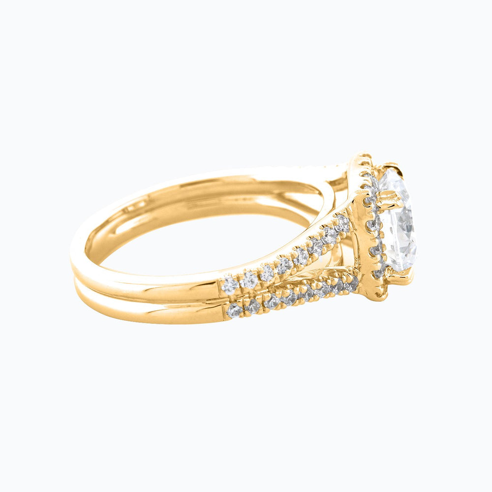 
          
          Load image into Gallery viewer, Marzo Moissanite Round Halo Pave Diamonds Yellow Gold Ring
          
          