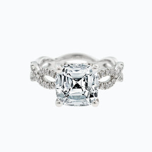 
          
          Load image into Gallery viewer, 1.70ct Amaya Moissanite Cushion Twist Pave Diamonds 18k White Gold Ring In Stock
          
          