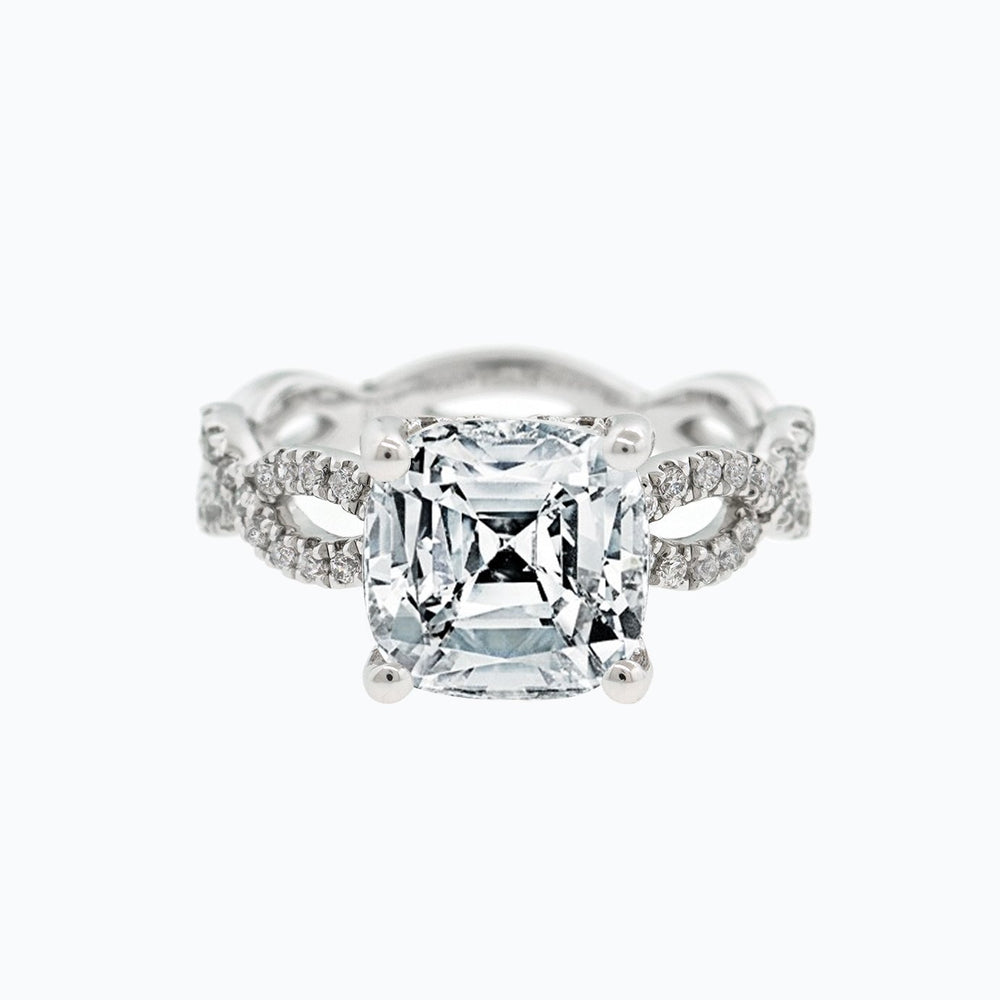 Amaya Cushion Twist Pave Diamonds 18k White Gold Semi Mount Engagement Ring