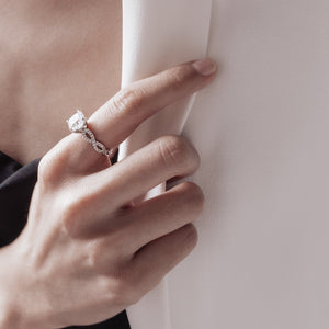 
          
          Load image into Gallery viewer, 2.00ct Amaya Lab Created Diamond Cushion Twist Pave Diamonds 18k White Gold Ring
          
          