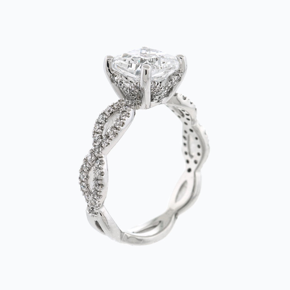
          
          Load image into Gallery viewer, Amaya Cushion Twist Pave Diamonds 18k White Gold Semi Mount Engagement Ring
          
          