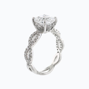 
          
          Load image into Gallery viewer, Amaya Moissanite Cushion Twist Pave Diamonds Platinum Ring
          
          
