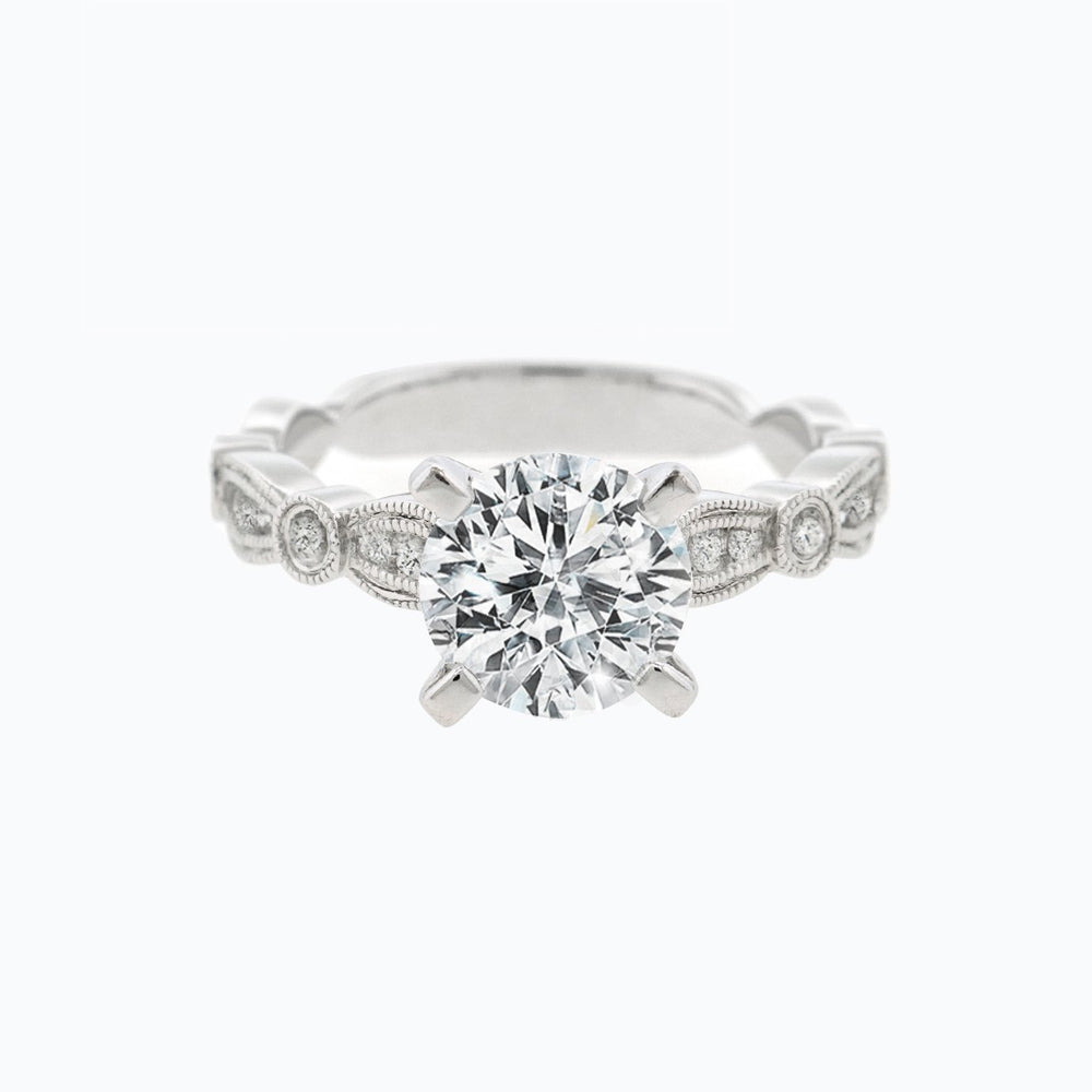 Rika Round Pave Diamonds 18k White Gold Semi Mount Engagement Ring