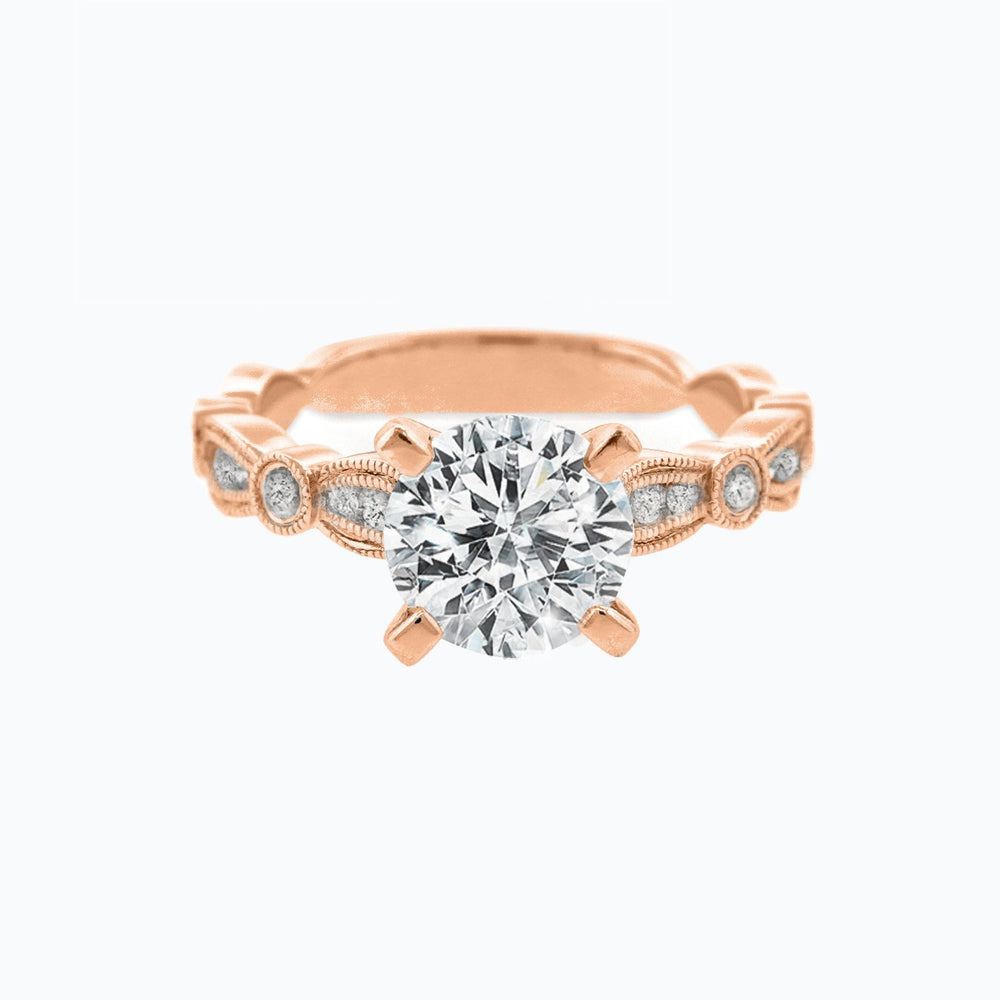Rika Moissanite Round Pave Diamonds Rose Gold Ring