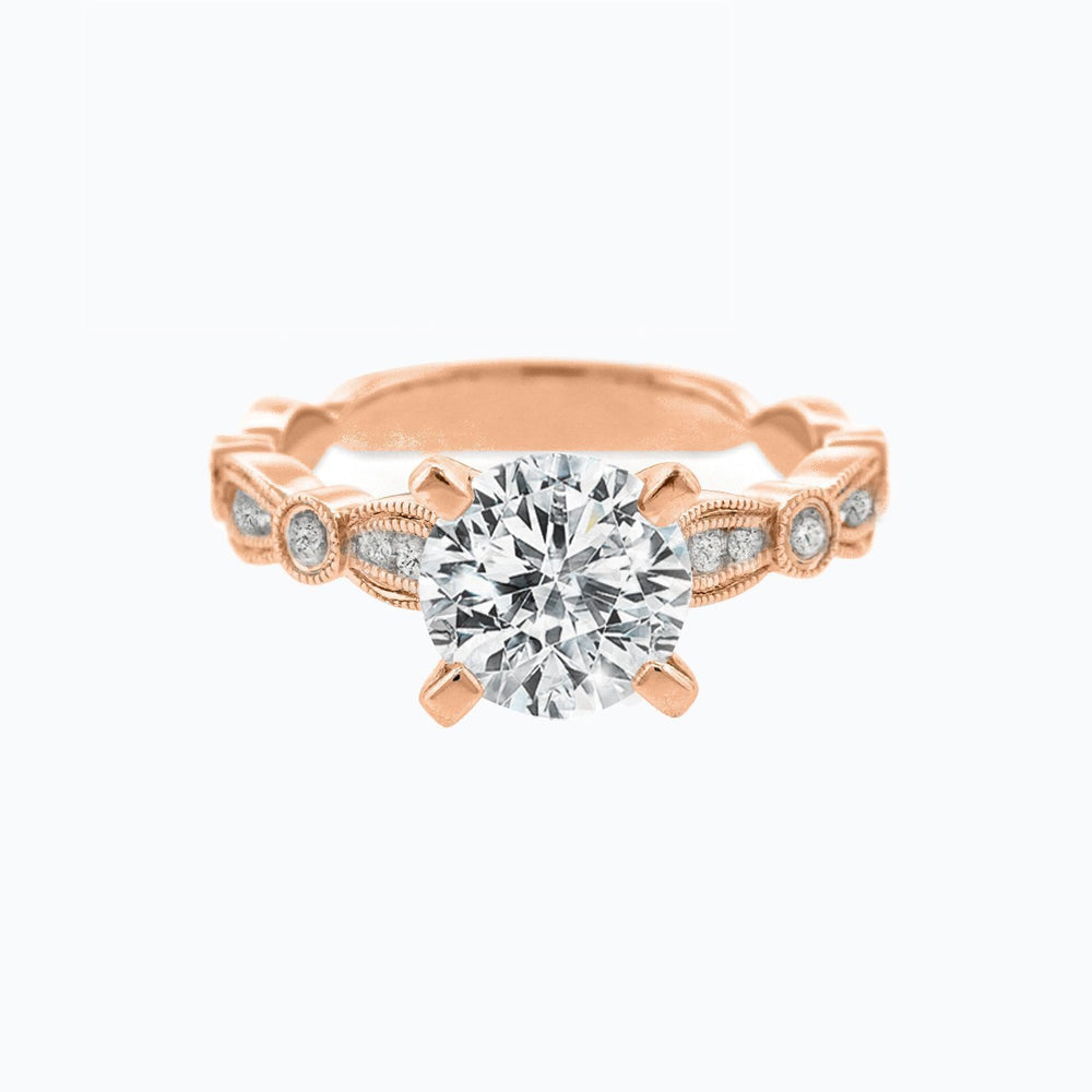Rika Lab Created Diamond Round Pave Diamonds Rose Gold Ring