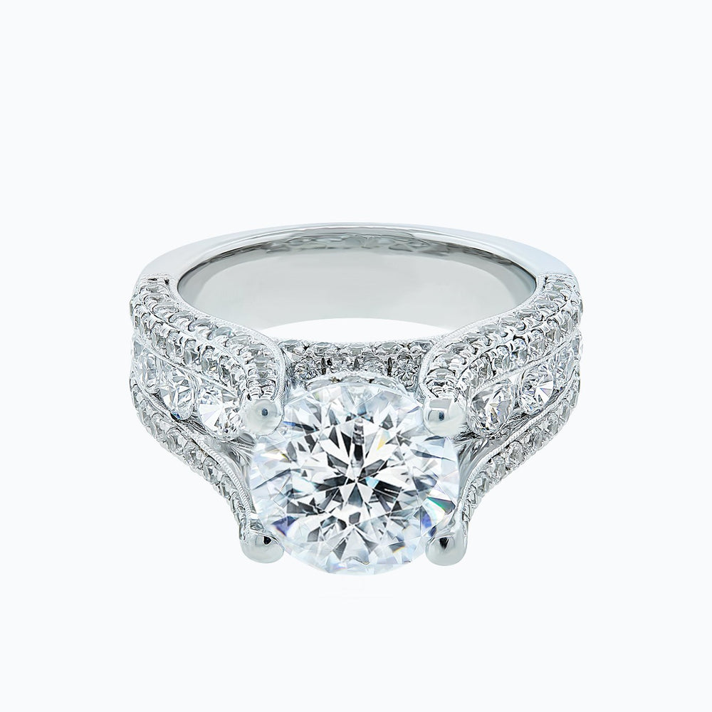 Alma Moissanite Round Pave Diamonds 18k White Gold Ring In Stock